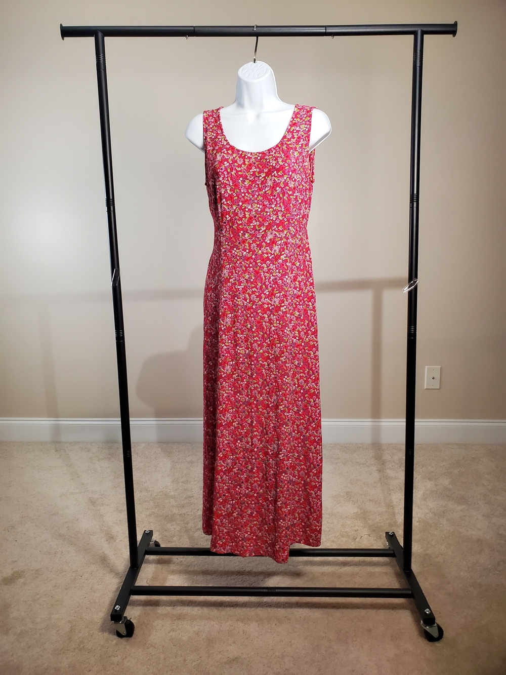 Vintage Putumayo New York Red Pink Floral Maxi Dress Sz. M